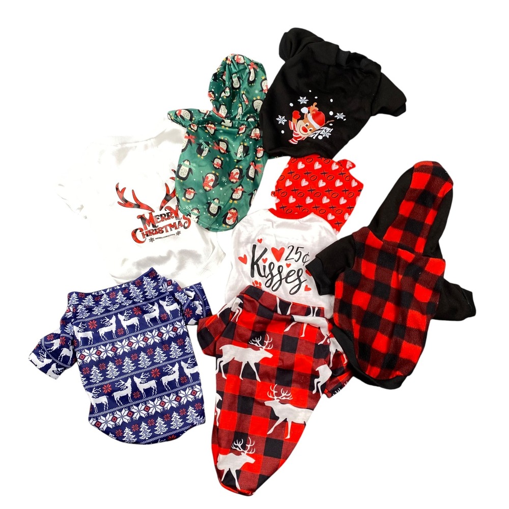 Holiday Pet Apparel Bundle Christmas Valentine Hoodies Tees Small Medium 7pc
